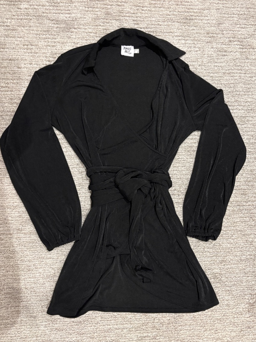Princess Polly Black Long Sleeve Wrap Mini Dress with Tie